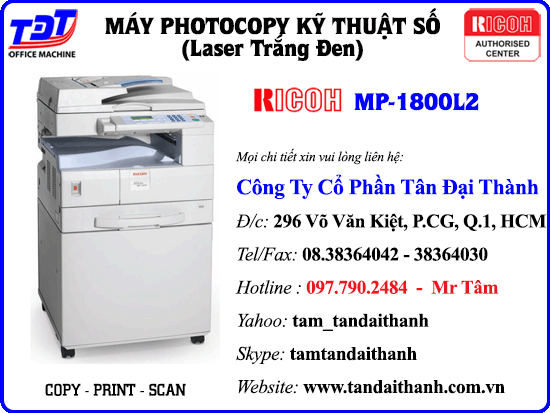 May Photocopy Ricoh MP 1800L2 Phan phoi cung cap may photocopy