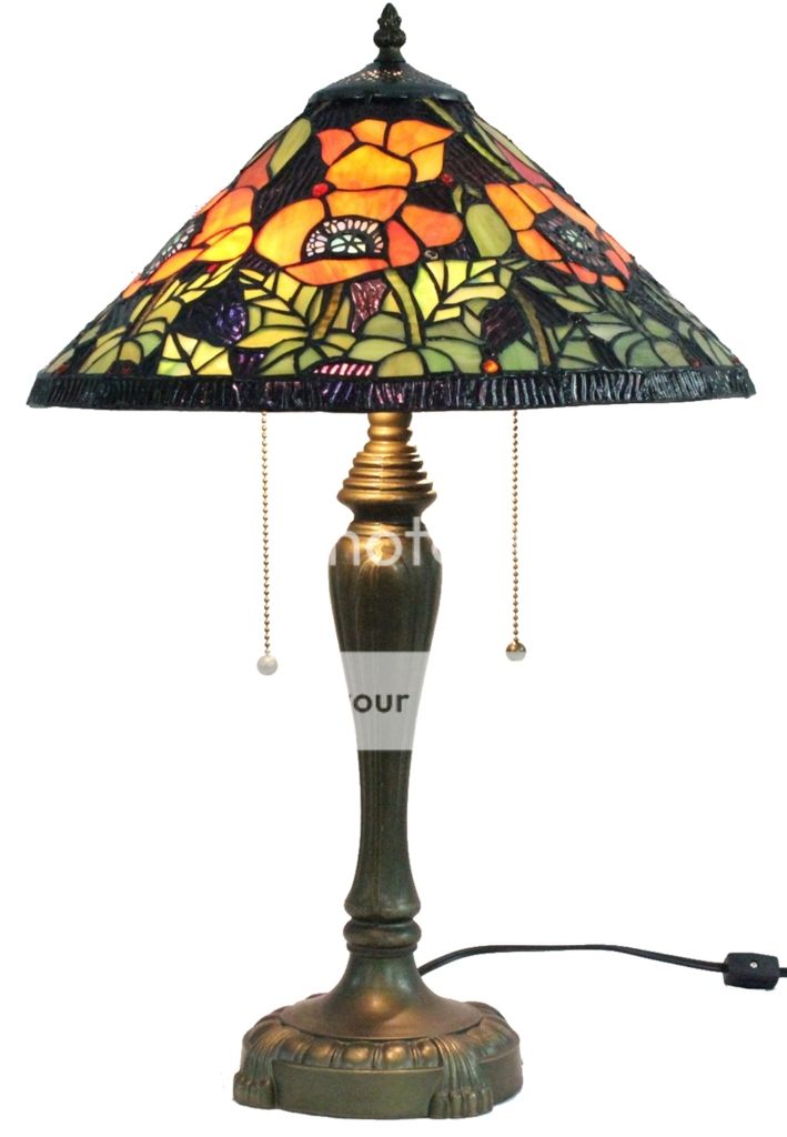 Poppies Style Tiffany Style Stained Glass Table Lamp W/ 16 Shade